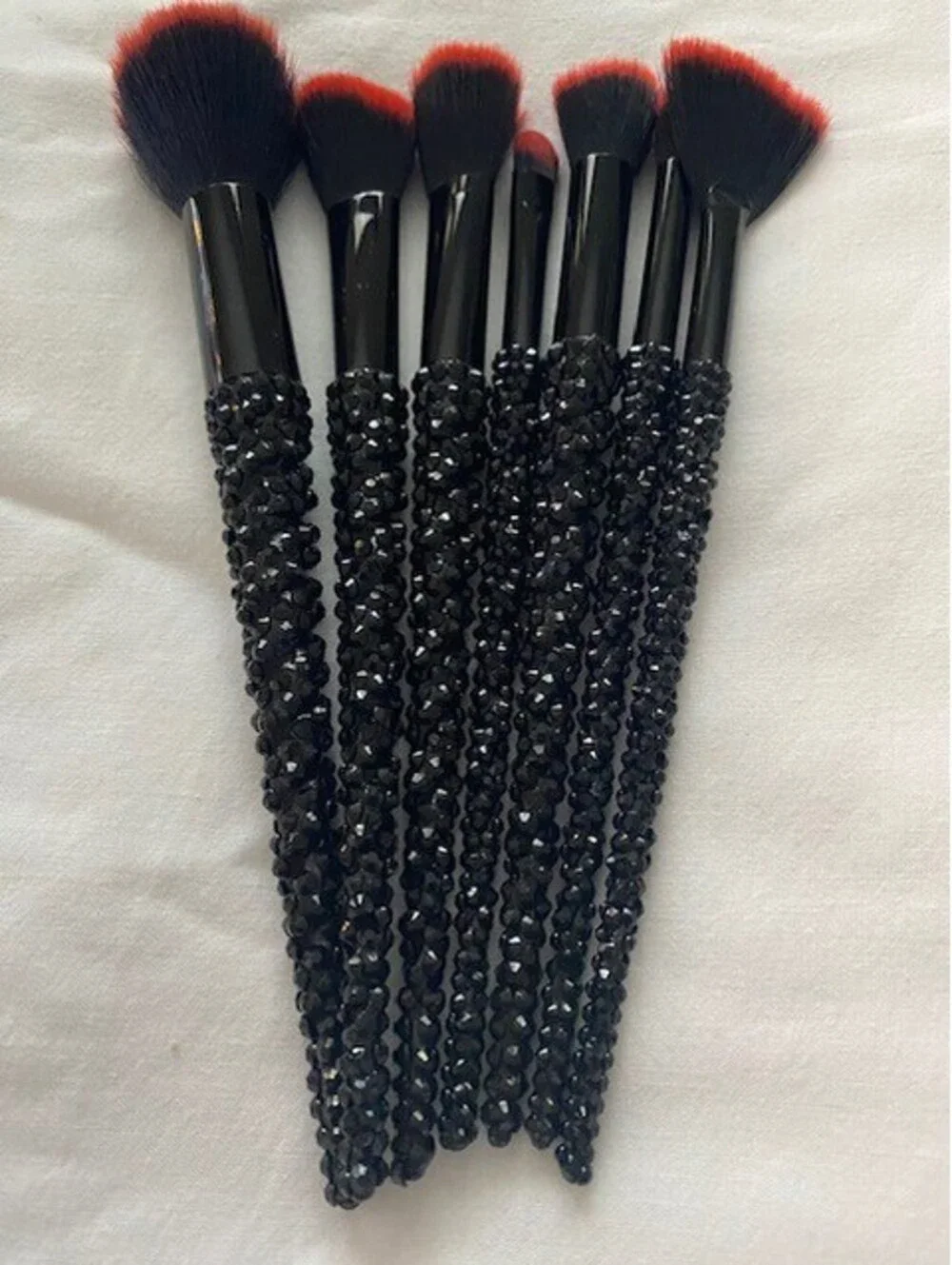 Black and Red Rhinestone Makeup Brush Set - New - 7 Piece set